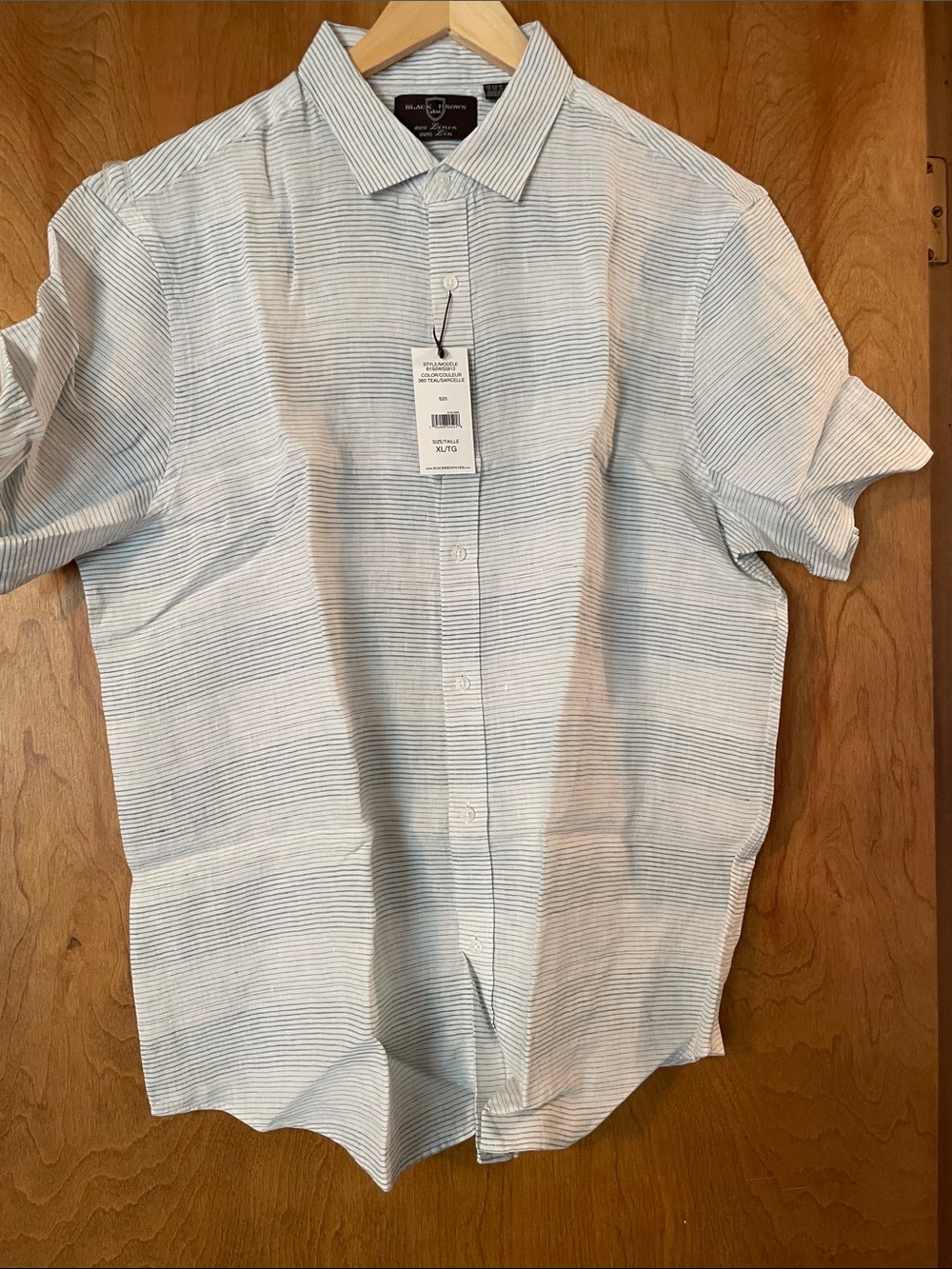 Black Brown 1826 Men’s Teal & White Short-Sleeve Button-Down Linen Shirt, XL